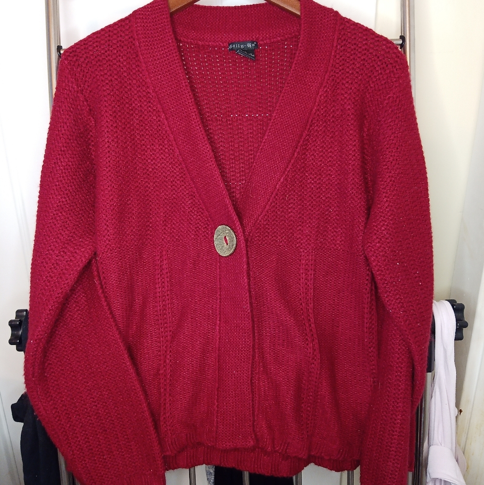 Red single button front cardigan
